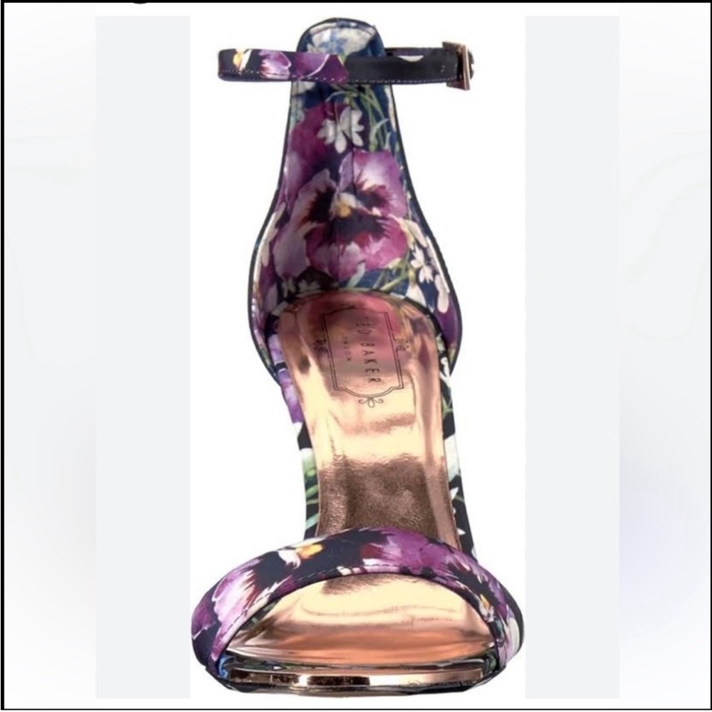 Ted Baker London Mylli Heel Sandal Black Floral Satin Print Size 39 (8.5) - Picture 3 of 13